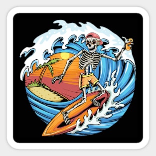 Surfing Skull Sticker